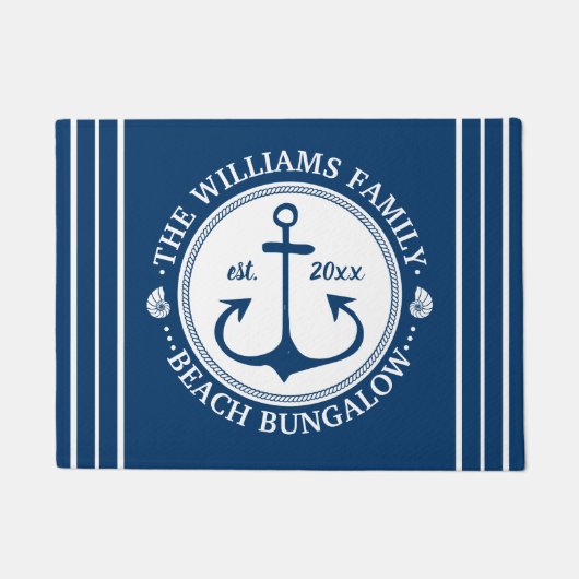 ビーチのバンガロー|航海のな海軍いかりの名前をカスタムする ドアマット (正面)