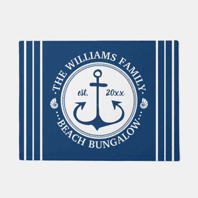 ビーチのバンガロー|航海のな海軍いかりの名前をカスタムする ドアマット (正面)