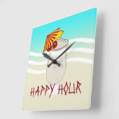 ビーチのバーの楽しい時間Piña Colada スクエア壁時計 (傾斜)