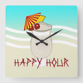 ビーチのバーの楽しい時間Piña Colada スクエア壁時計
