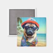 ビーチのパグ 夏のプレゼント 犬好きへのギフト マグネット (正面/裏面)