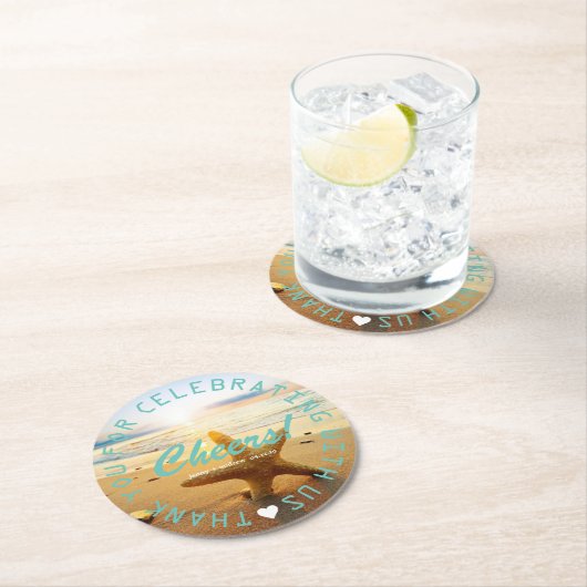 ビーチのパーソナライズな航海のな結婚式の引き出物のパーティー ラウンドペーパーコースター (インサイチュ)