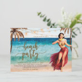 ビーチのパーティの招待状のヤシの木のフラ 招待状 (スタンド正面)