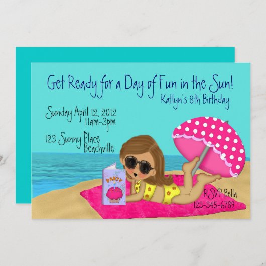 ビーチのパーティーのカスタムの招待状 招待状 (正面/裏面)