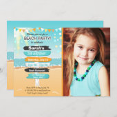 ビーチのパーティーのビーチの誕生日のビーチの招待 招待状 (正面/裏面)