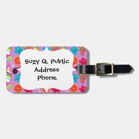 ビーチのパーティーのビーチサンダルのサングラスのBeachballの紫色 ラゲッジタグ (正面横)