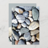 ビーチのパーティーの素朴な小石のスタイリッシュな第50誕生日 セーブザデート (正面/裏面)