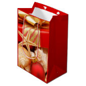 ビーチのヒトデそして海の貝のクリスマス ミディアムペーパーバッグ (正面アングル)