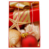 ビーチのヒトデそして海の貝のクリスマス ミディアムペーパーバッグ (裏面)