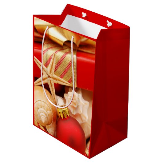 ビーチのヒトデそして海の貝のクリスマス ミディアムペーパーバッグ (裏面アングル)