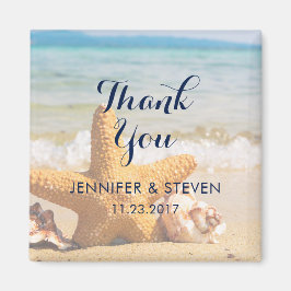 ビーチのヒトデと貝殻 ありがとう マグネット