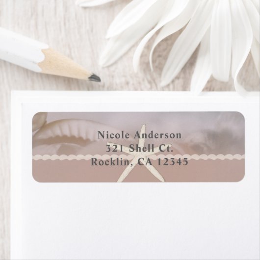 ビーチのヒトデの暗灰色のタンのシックでエレガントな結婚式 ラベル (インサイチュ)