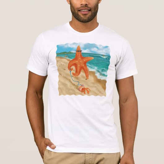 ビーチのヒトデの歩く Tシャツ (正面)
