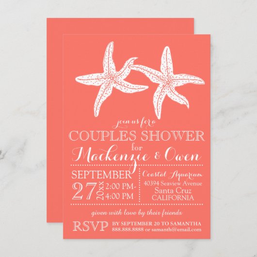 ビーチのヒトデは結婚式のブライダルシャワーをつなぎます 招待状 (正面/裏面)