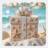 ビーチのヒトデ付きクリスマスプレゼント スクエアシール (正面)