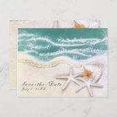 ビーチのヒトデ ティール色の海の水 Save the Date 案内ポストカード (正面/裏面)