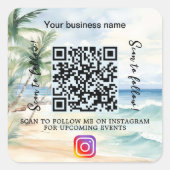 ビーチのビジネス名QRコードインスタグラム スクエアシール (正面)