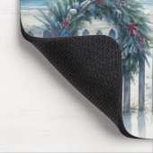 ビーチのフェンスのクリスマスリース マウスパッド (コーナー)