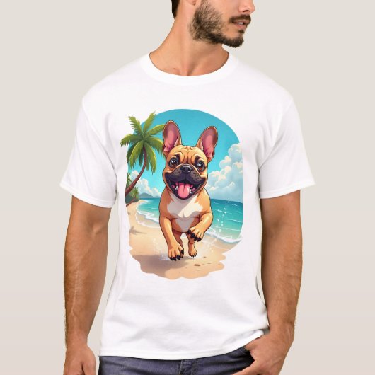 ビーチのフレンチブルドッグ Tシャツ (正面)