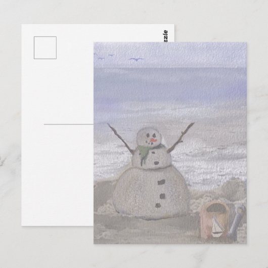 ビーチのフロスティー雪だるま ポストカード (正面/裏面)