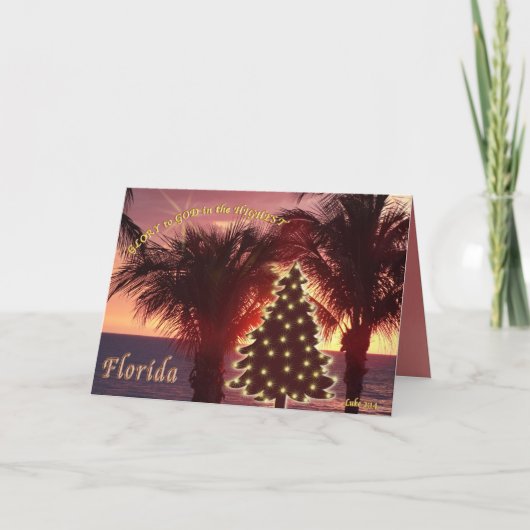 ビーチのフロリダの日没からのクリスマスカード シーズンカード (正面)