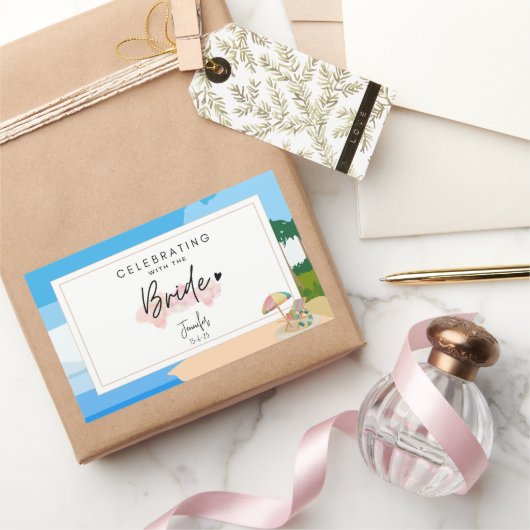 ビーチのブライズパーティー、ハネムーン前の女子会 長方形シール (ギフト)