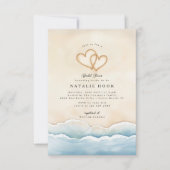 ビーチのブライダルシャワーへの招待とハート 招待状 (正面)