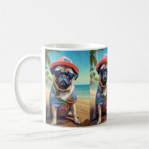 ビーチのプーグル 夏のプレゼントに犬好きさんへ コーヒーマグカップ
