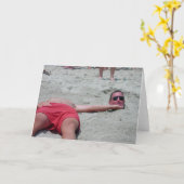 ビーチのヘッドおもしろいな休暇の挨拶状(ブランク) カード (黄色い花)