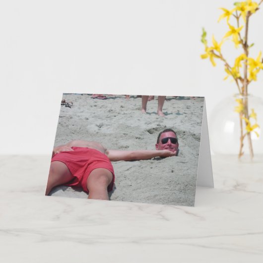 ビーチのヘッドおもしろいな休暇の挨拶状(ブランク) カード (黄色い花)