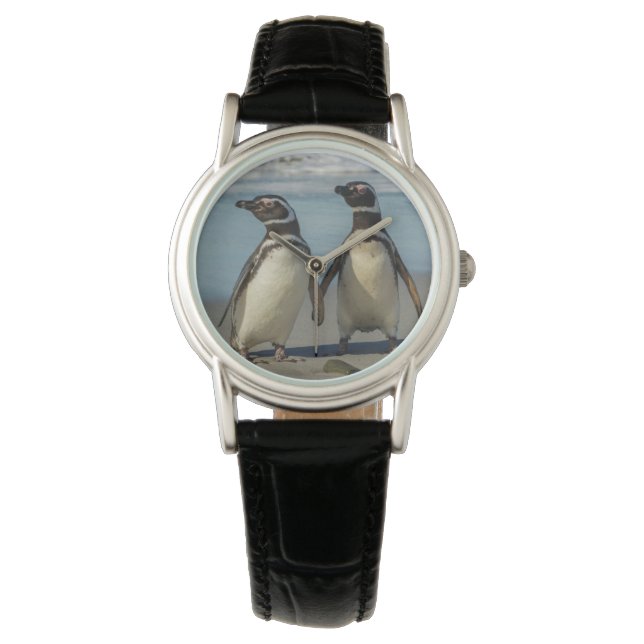 ビーチのペンギンのカップル 腕時計 (正面)