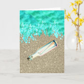 ビーチのボトル海岸線海砂のメッセージ カード (黄色い花)