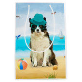 ビーチのボーダーコリー ミディアムペーパーバッグ (正面)