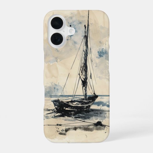 ビーチのボート iPhone 16ケース (裏面)