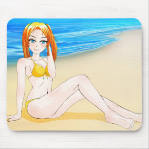 ビーチのマウスパッドのブロンドの日本製アニメの女の子 マウスパッド
