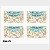 ビーチのモノグラムハート日付の保存 長方形シール (シート)