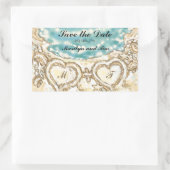 ビーチのモノグラムハート日付の保存 長方形シール (バッグ)