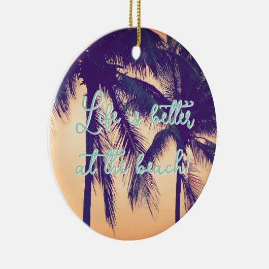 ビーチのヤシの木のクリスマスは人生が良い セラミックオーナメント (右)