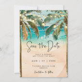 ビーチのヤシの木のライトは日付カードを保存 サンキューカード (正面)