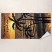 ビーチのヤシの木の日没のシルエット ビーチタオル (正面)