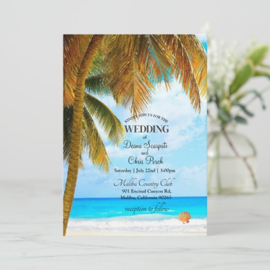 ビーチのヤシの木の海宛先の結婚式 招待状 (スタンド正面)