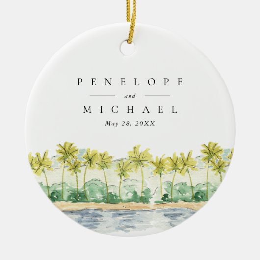 ビーチのヤシの木トロピカルウォーター結婚カラーの写真 セラミックオーナメント (正面)