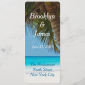 ビーチのヤシの木 ウェディングメニュー 招待状 (裏面)