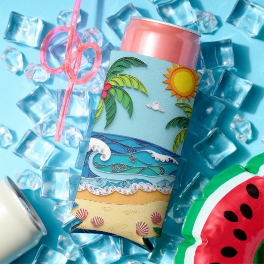 ビーチのヤシの木  スリム缶クーラー (インサイチュ 夏)