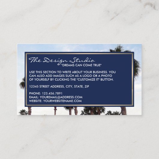 ビーチのヤシの木、旅行と観光 名刺 (裏面)