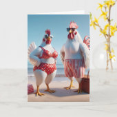 ビーチのユーモア チキン カード (黄色い花)