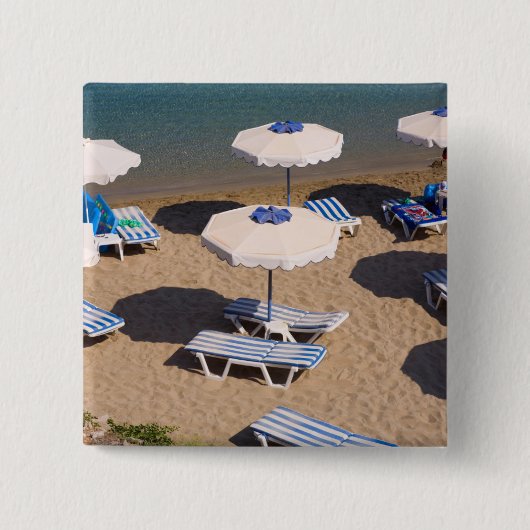 ビーチのラウンジ|ローデスのDodecaneseの島、ギリシャ 缶バッジ (正面)