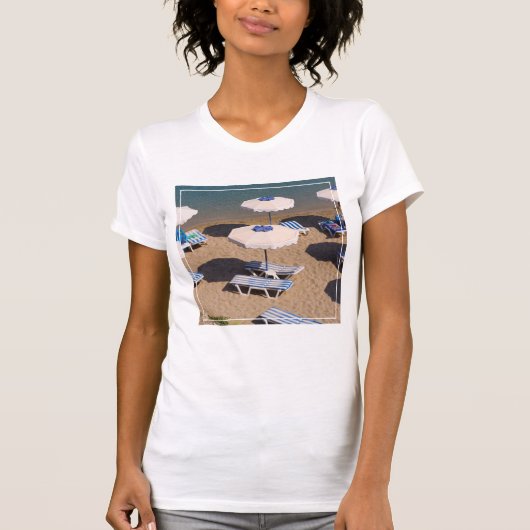ビーチのラウンジ|ローデスのDodecaneseの島、ギリシャ Tシャツ (正面)