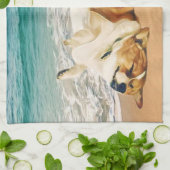 ビーチのリラックスさせるなウェルシュコーギー キッチンタオル (折り畳み)