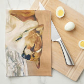 ビーチのリラックスさせるなウェルシュコーギー キッチンタオル (四つ折り)